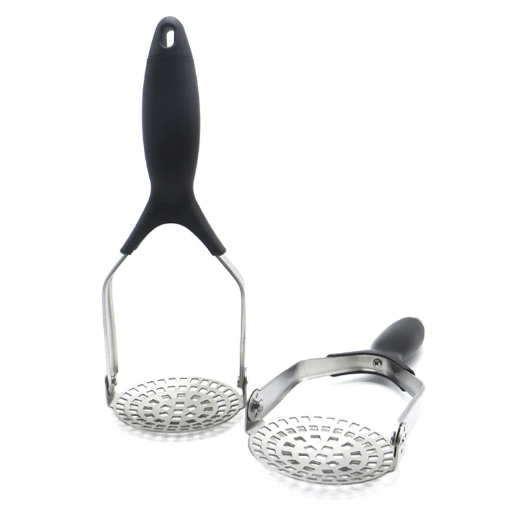 Comfy Black Grip Handle Masher for Mashed Potatoes Vegetables and Fruit Handheld Garlic Presser