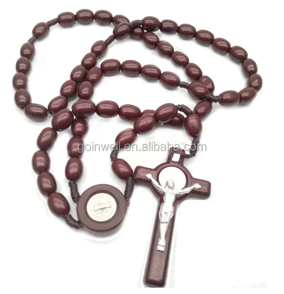 Wooden beads cross rosary, man-made rosary, resin rosary