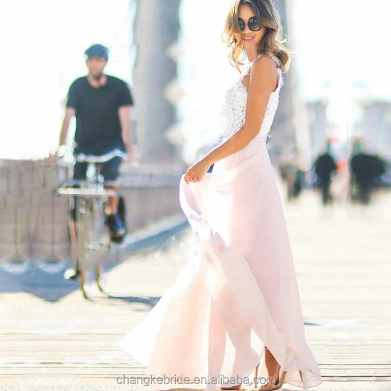 Wholesale 2018 Lace Prom Dresses Chiffon Party Gown Peach Girls Western Prom Dress