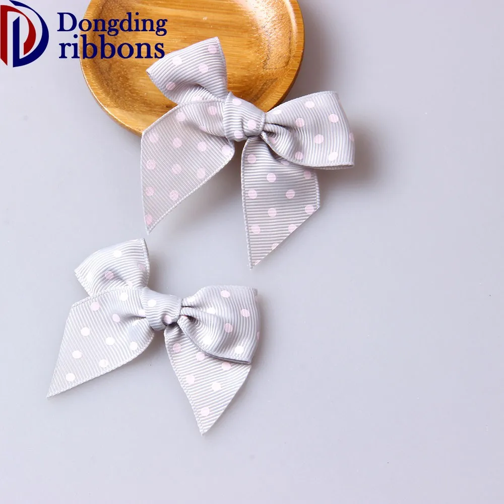 Wholesale pre-made ribbon bow ,grey polka dots grosgrain ribbon hair bows for decoration