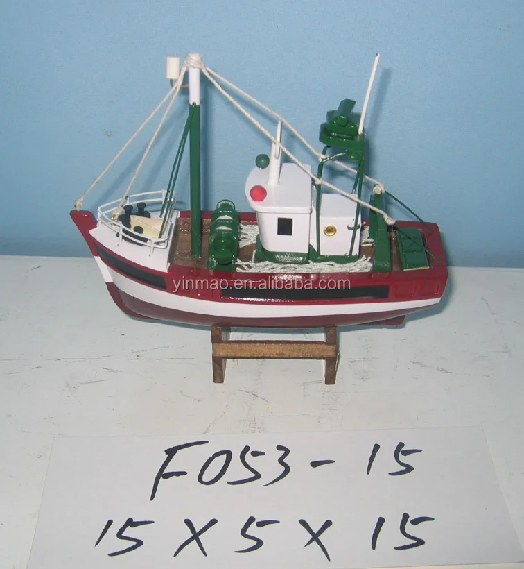 Wooden Fishing boat model, Small 15x5x15cm (red+green) , 5 sets Fishing Crab Shrimp ship model