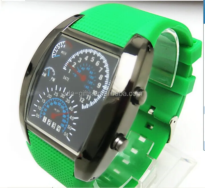 2016 fashion mirror led watch flash blue white light pu sport led watch