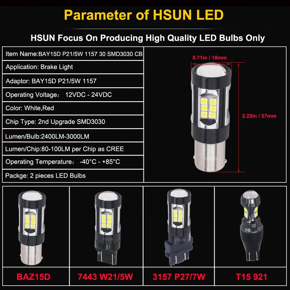 
Car LED S25 P21/5W 1157 BAY15D BAZ15D 22 SMD 3030 LED 30SMD LED for turn signal lights reverse lights 