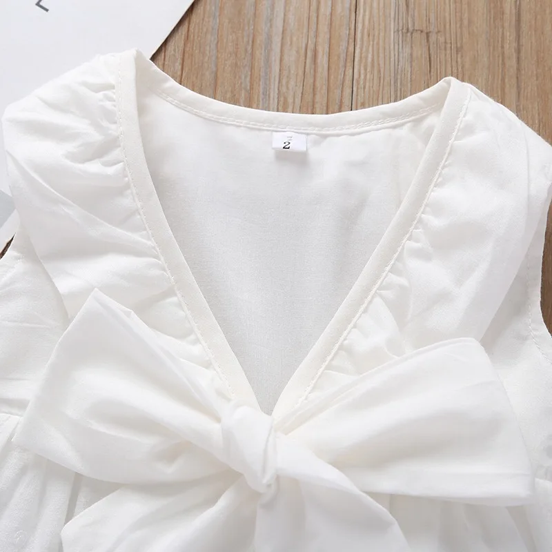 Boutique Wholesale Sleeveless Solid Backless Bow Baby Girl Dress Princess Summer Dress