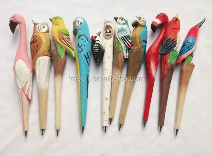 Eco friendly animal shape wood engraved ballpoint pen bird pen
