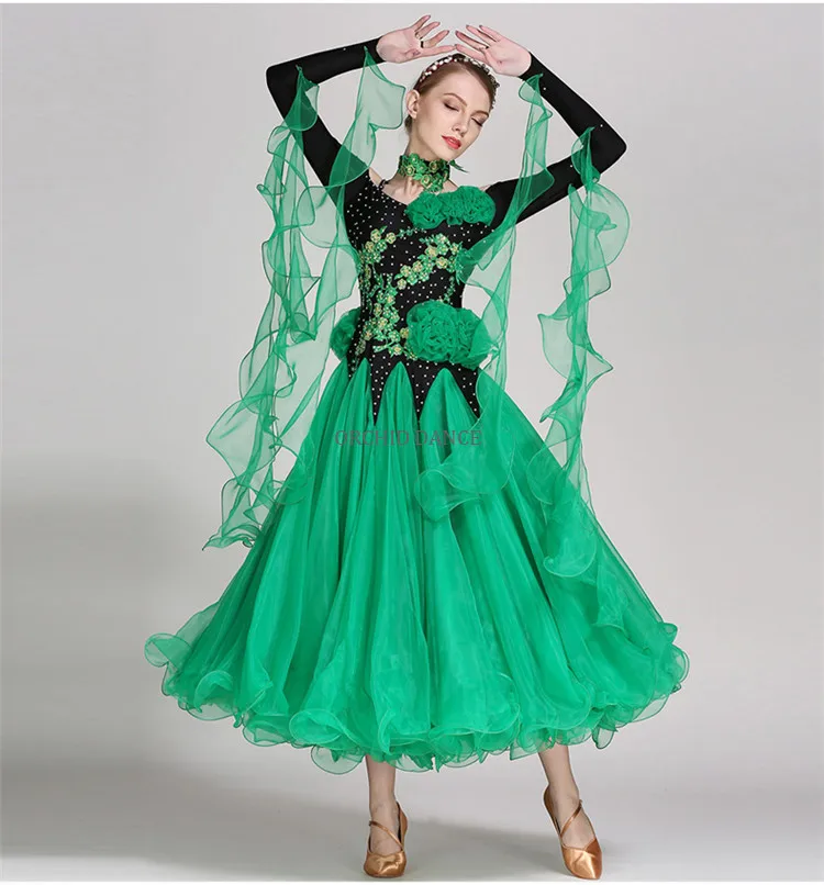 Women Girls Internation Standard Long Sleeve Competition Ballroom Dress