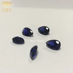 34# 35# niel gems pear cut loose gem stones per carat prices synthetic light dark sapphire blue corundum