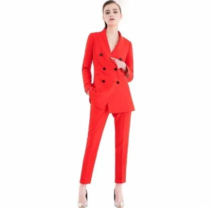 Modern Office Wears Worsted Wool Fabric Double breasted Ladies Suit Pants for Women Formal