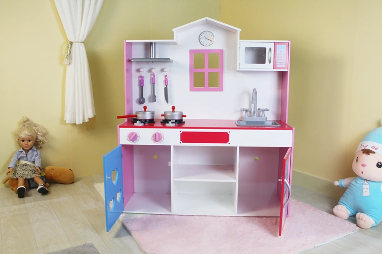 2021 New Big Size doule sides wooden kitchen  Kids Educational Toys Wooden Kitchen For Kids
