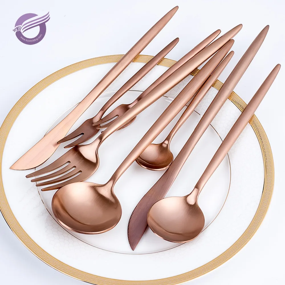 QT00052 wholesale high quality rose gold stainless steel cutlery set flatware set