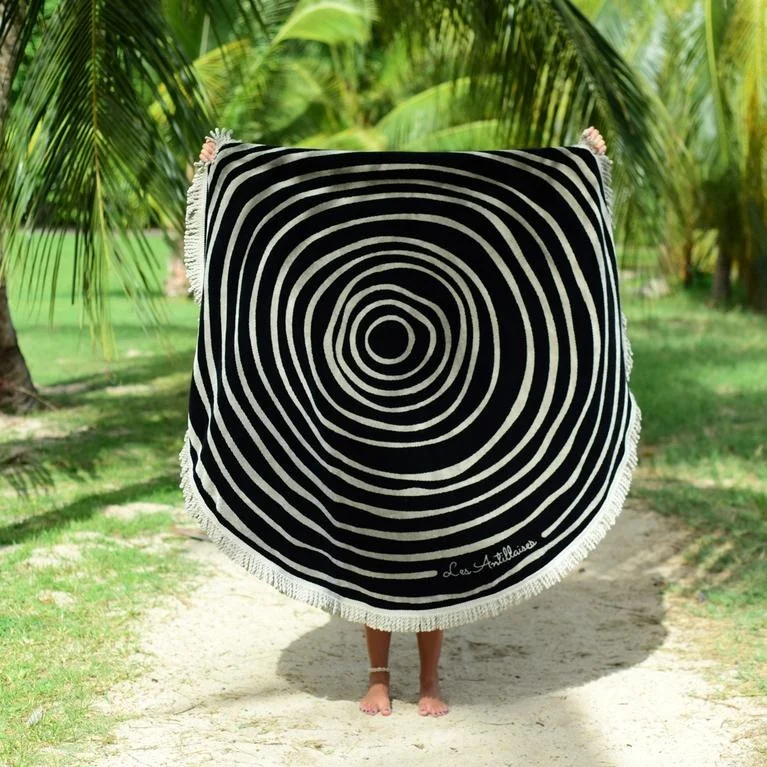 
personalized recycled round microfiber printed beach towel made from recycled fabric with tassel <span style=