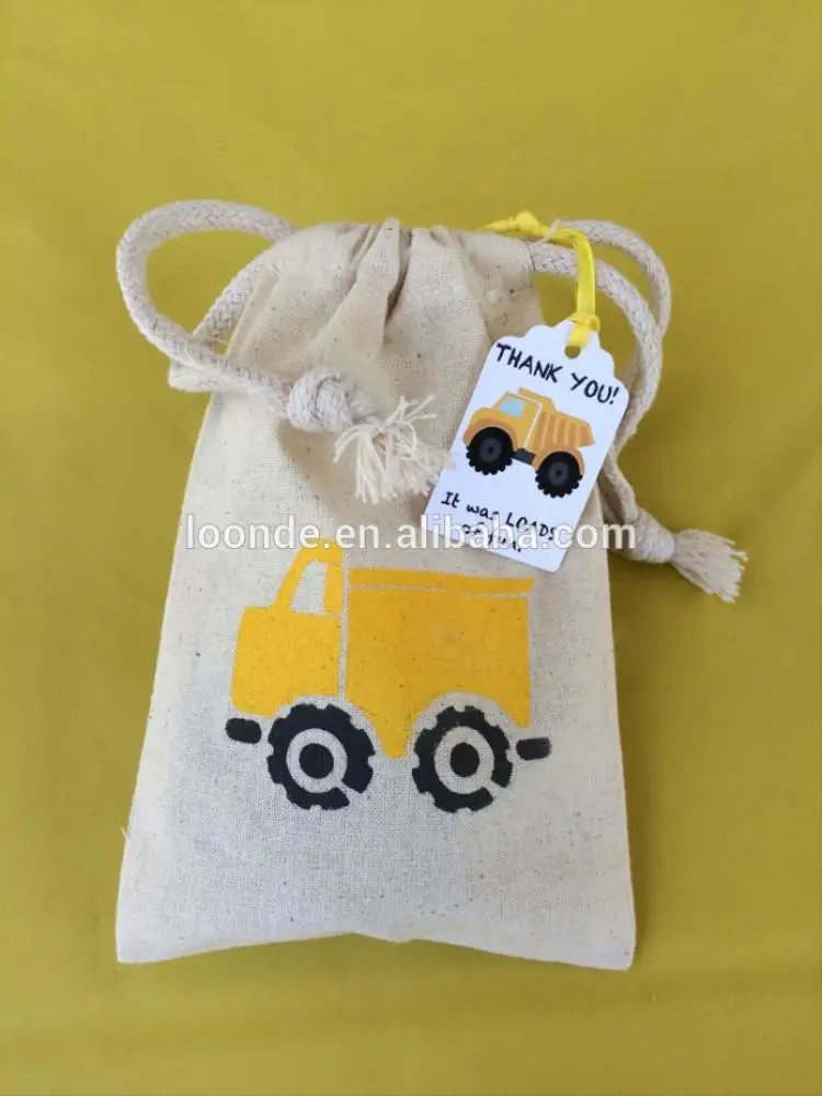
Recycled sealable muslin truck favor or loot bag for sweetie 