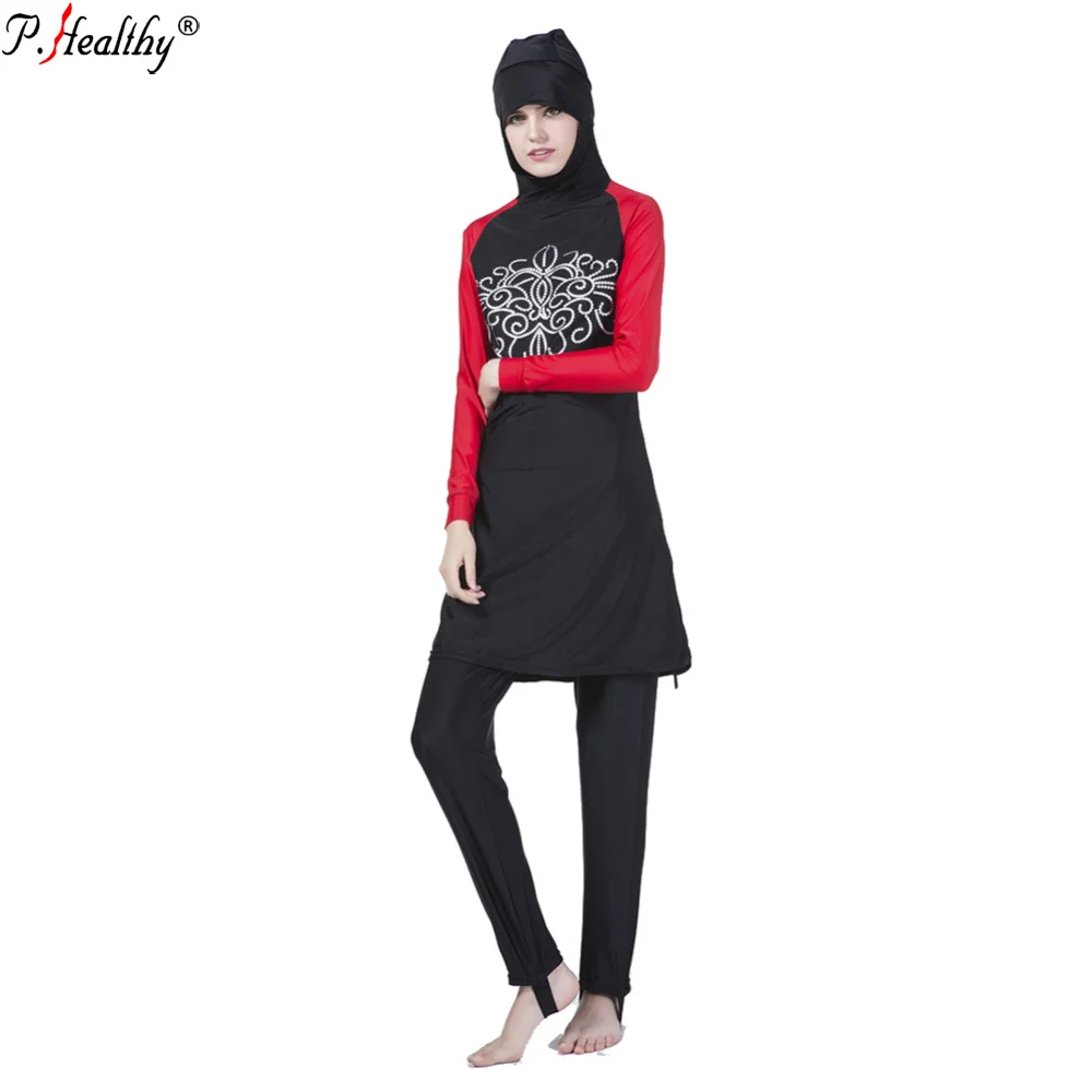 Wholesale Fashion sales Muslim Women print Nylon swimsuits sets