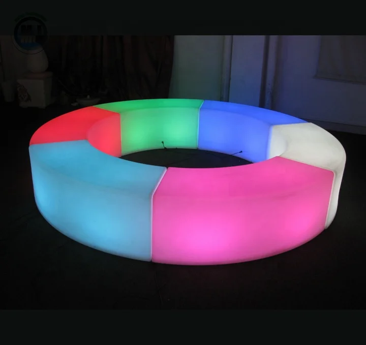 Outdoor Battery Power Remote Control16 Colors Changing Illuminated Curved LED Bar Stool