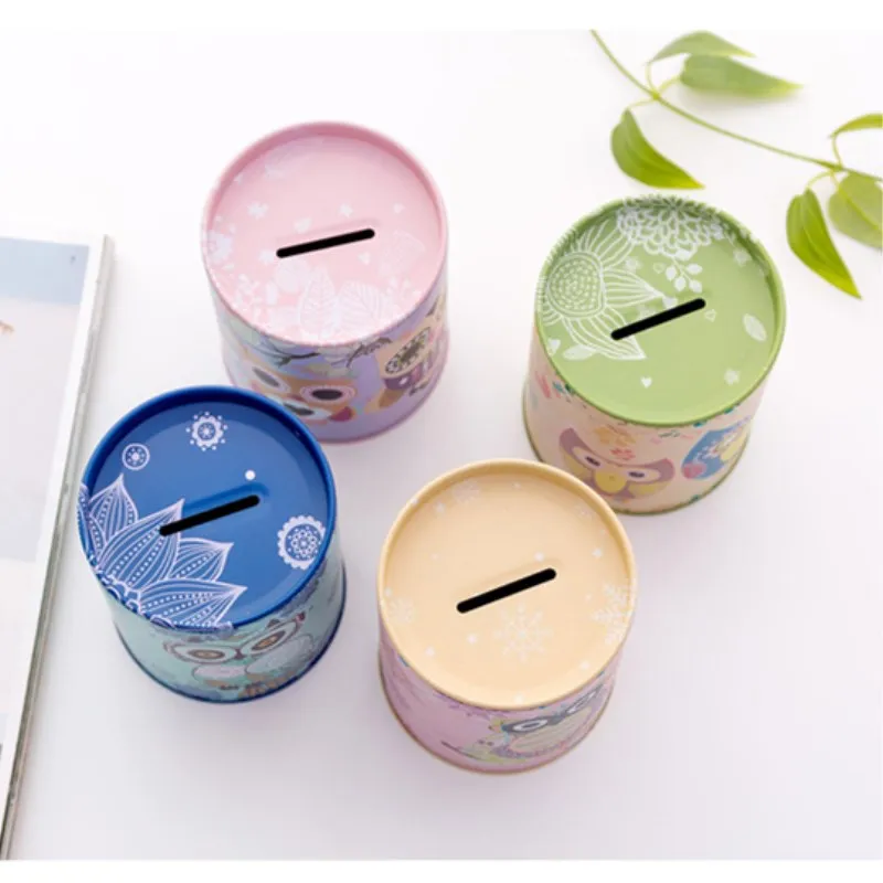 New design owl Coin Can Money Box Tin Can Coin Bank Collection Boxes, Car shaped money box,save bank Tin Piggy Bank Coin Bank