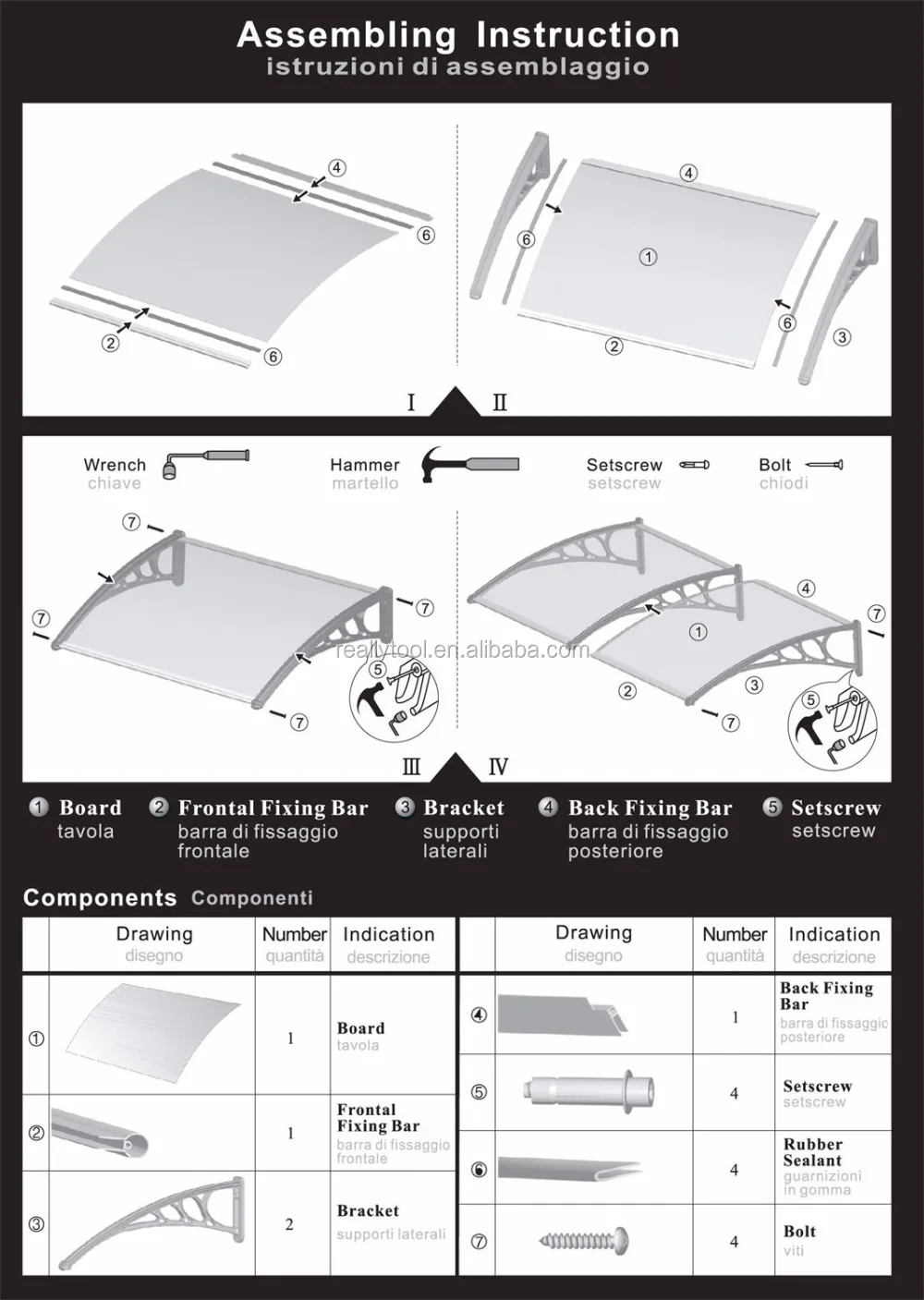 Plastic polycarbonate large door canopy awning in black bracket