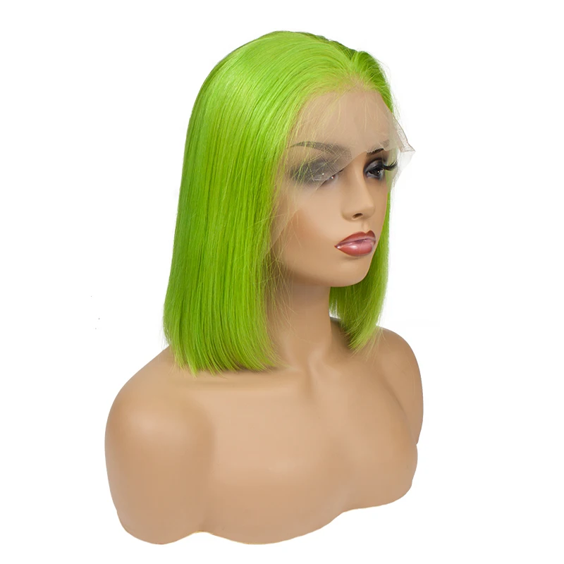 
Moreinhair free shipping 100% human hair fluorescent green Bob wig bleached knots 