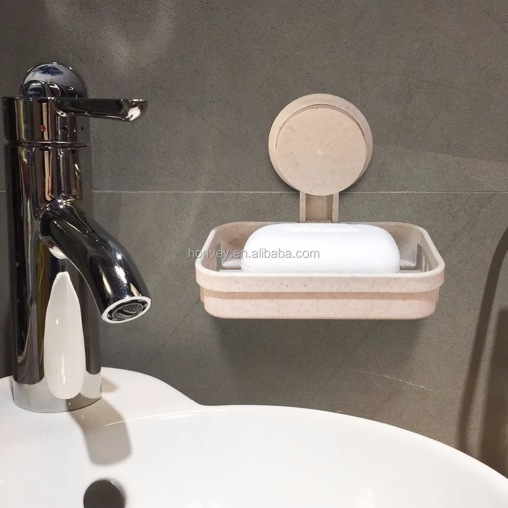 
HONVEY Suction Soap Wheat Straw Dish Holder Soap Case Saver with Tool Free Installation 