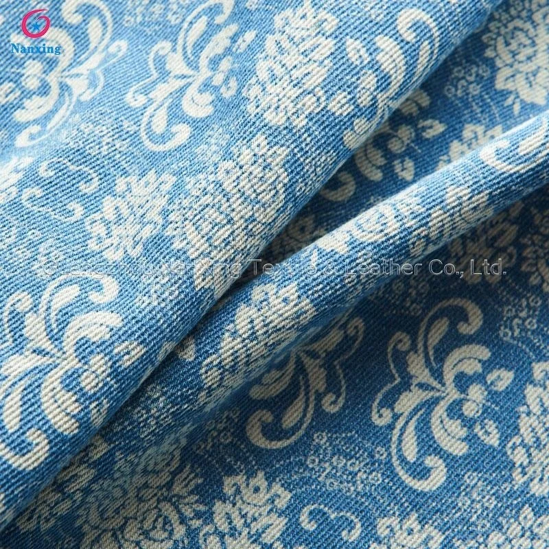 
Hot Sale Flower Pattern Printed Denim Fabric for Luggage Suitcase Polyester Cotton Denim Jeans China Factory 