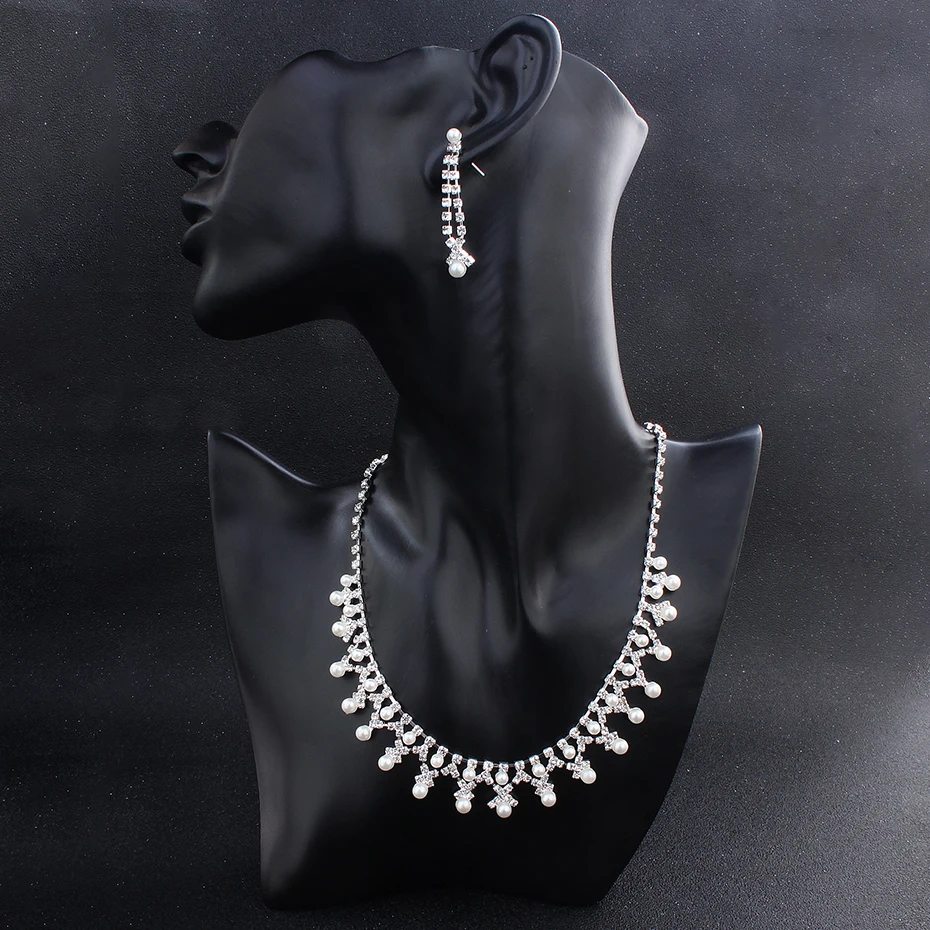 Full Rhinestones Wedding Earrings and Necklace Set Bridal Wedding Jewelry Accessories Sets For Women