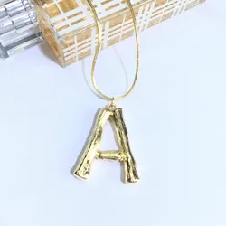 Hot Selling New Design Statement A-Z Bamboo Letter Necklace Gold Plated  Metal Alphabet Pendant Necklace Jewelry