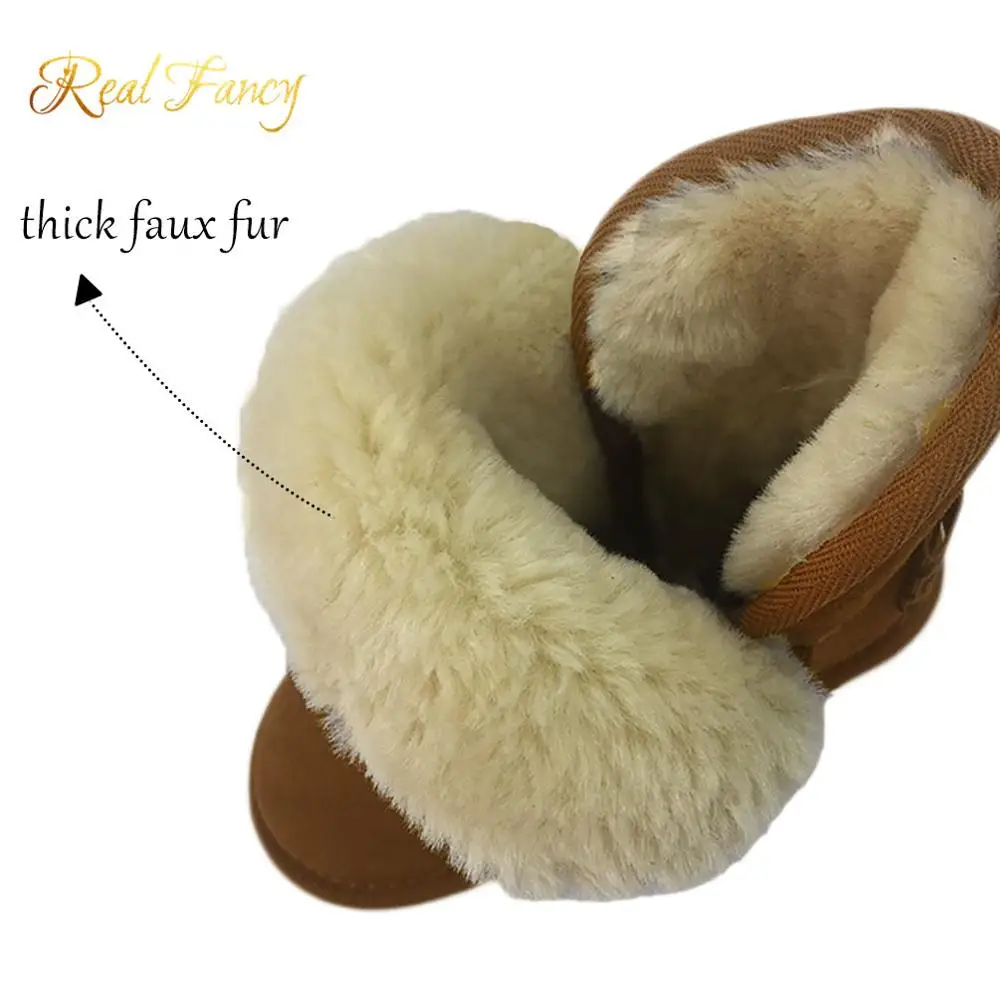 Warm fashion cow suede kids winter ankle snow boots for children