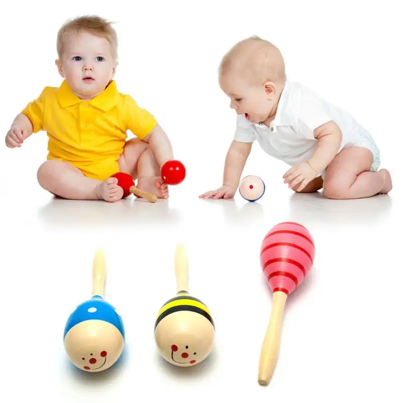 1PC Baby Wooden Ball Toys Baby Rattles Sand Hammer Musical Toy Instrument Sound Maker Baby Attetion Training Toy Random Color