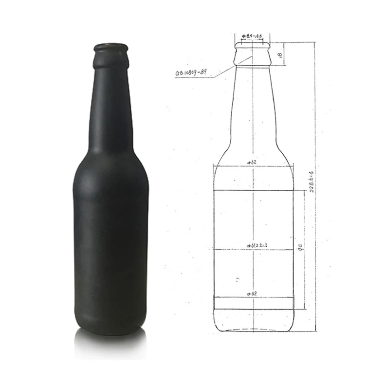330ml  matt black beer bottle for sale custom  logo  size  painted glass beer bottle CY-1158
