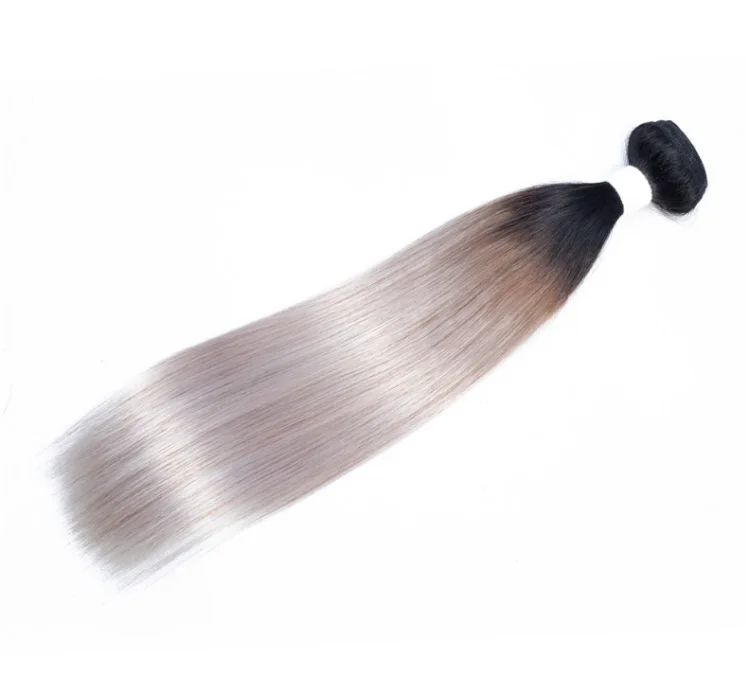 Platinum Grey Ombre Hair 3 Bundles Two Tone 1B/Grey Human Hair Extensions Silver Gray Dark Roots straight Brazilian Human Hair