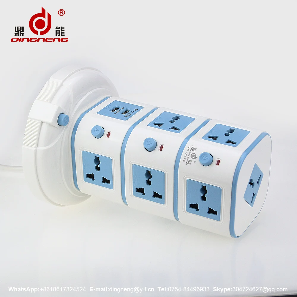 Yufeng electrical power 2 usb charge ports extension plug universal outlet socket with spike and surge guard