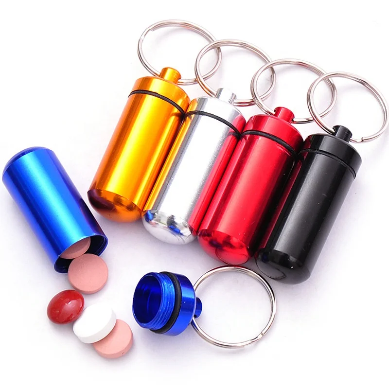 Waterproof Pill Holder Metal Keychain Emergency Pill Bottle Keychain