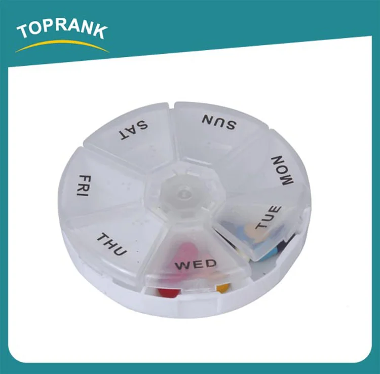 Toprank Wholesale Clear Cut Plastic Medicine Detachable Round Pill Box Travel Portable Weekly Pill Organizer 7 Day Pill Box