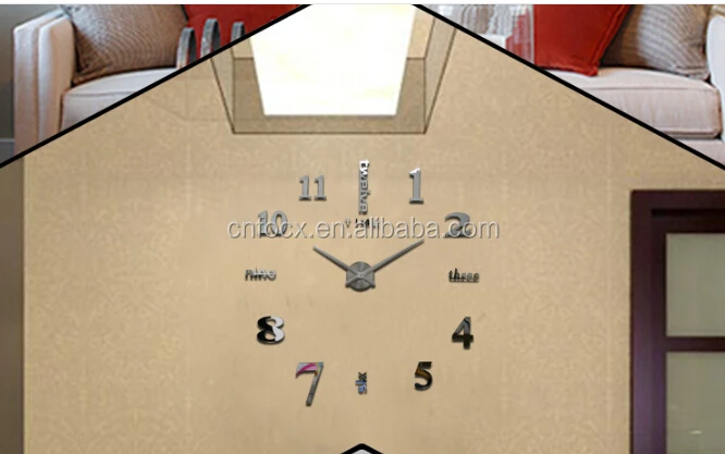 DIY Silver Large 3D Wall Clock / Home Decorative Mirror wall clock / Wall Sticker Decal Clocks
