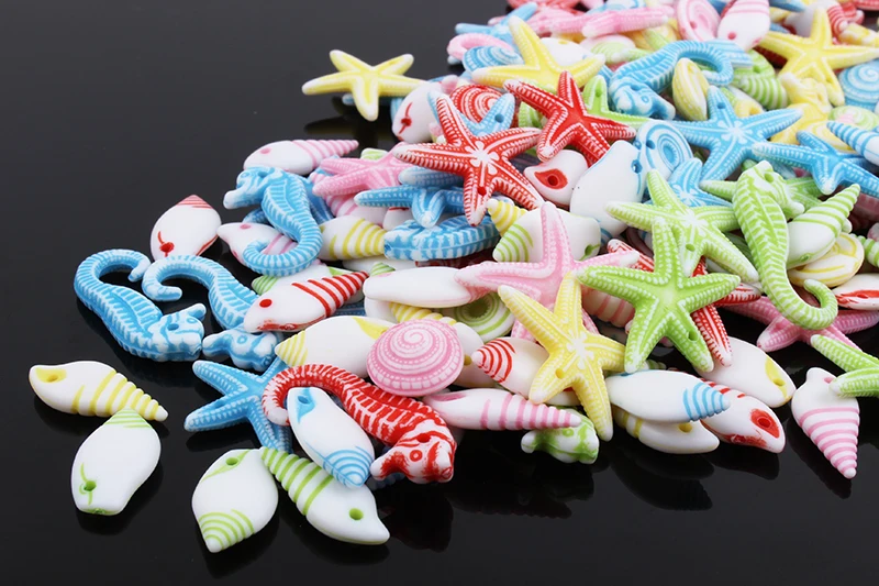 Popular assorted starfish, sea horse, conch shaped custom engraved animal plastic beads