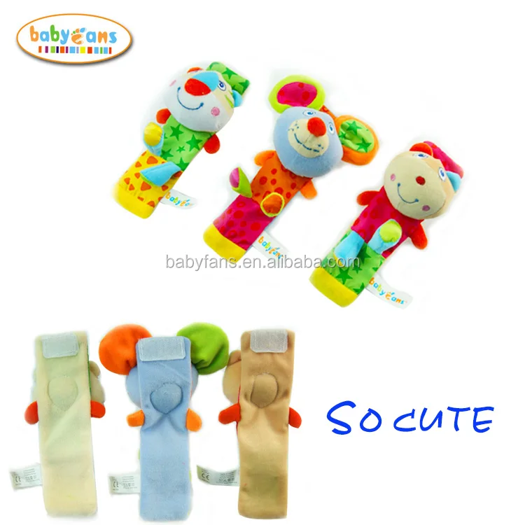 Babyfans cute custom plush baby wrist rattle toy soft animal wrist band