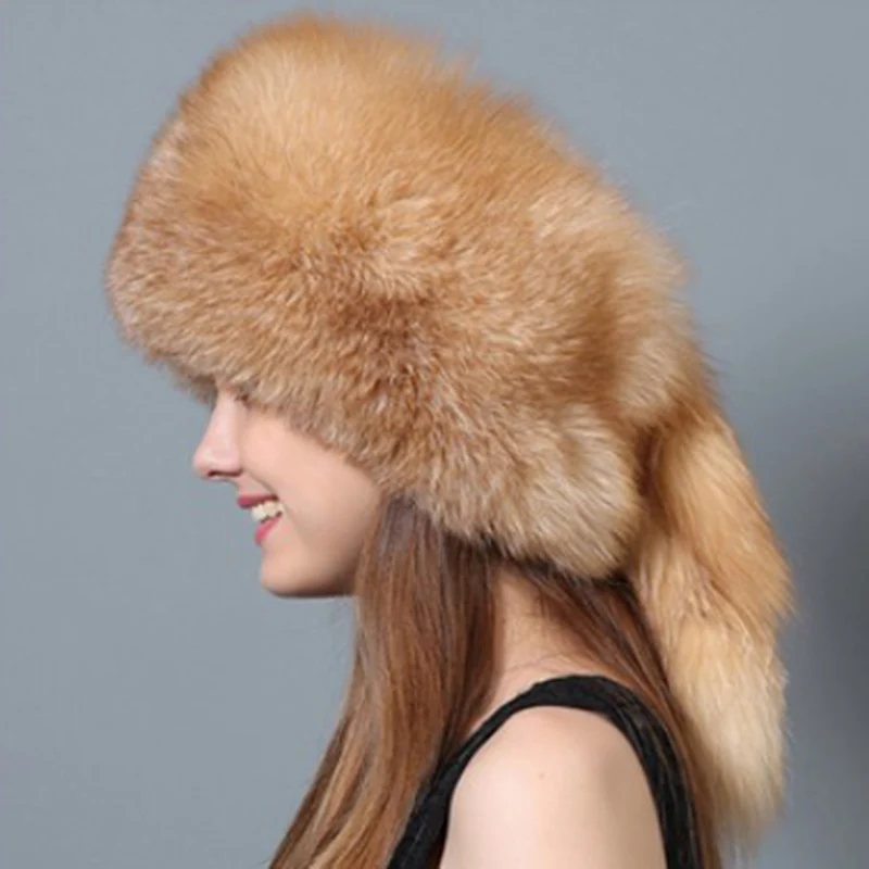CX-C-79F New Design Fashion Winter Beanie Russian Fox Fur Hat