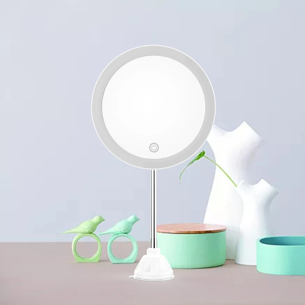 Round Bathroom Mirror Professional Compact LED Light Vanity Mirror Desktop Travel Vanity Mirror for Bathroom with 5x Magnifier