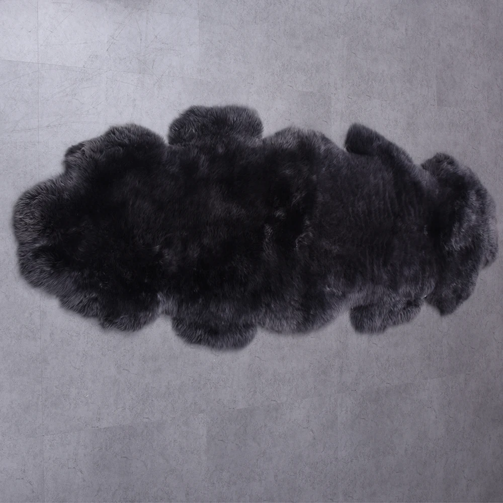 Black Soft Texture Shaggy Natural Fur Sheepskin Area Rug/Carpet, 80*200CM Double Pelt