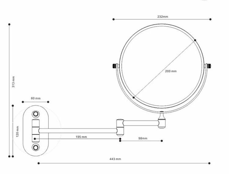 Складный круглый двойные рычаги 2 сторонняя увеличительное настенный зеркало для бритья для мужчин