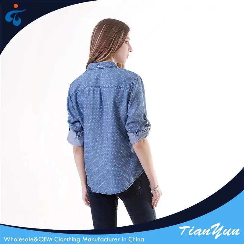 Different kinds of printed denim women vintage casual simple blouse patterns designs