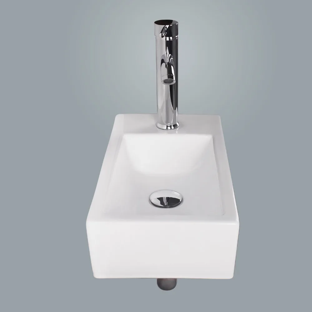 Space saver Rectangle White Ceramic Bathroom wash Basin Small Wall Mount hang Sink