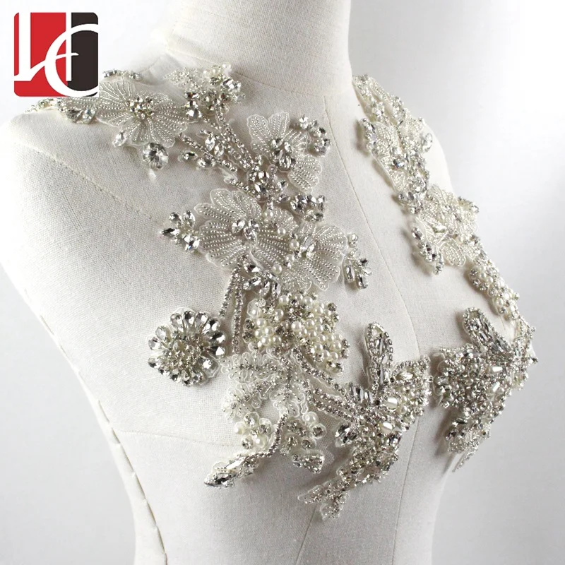 HC-4974 Fashion ab bridal crystal applique for dress