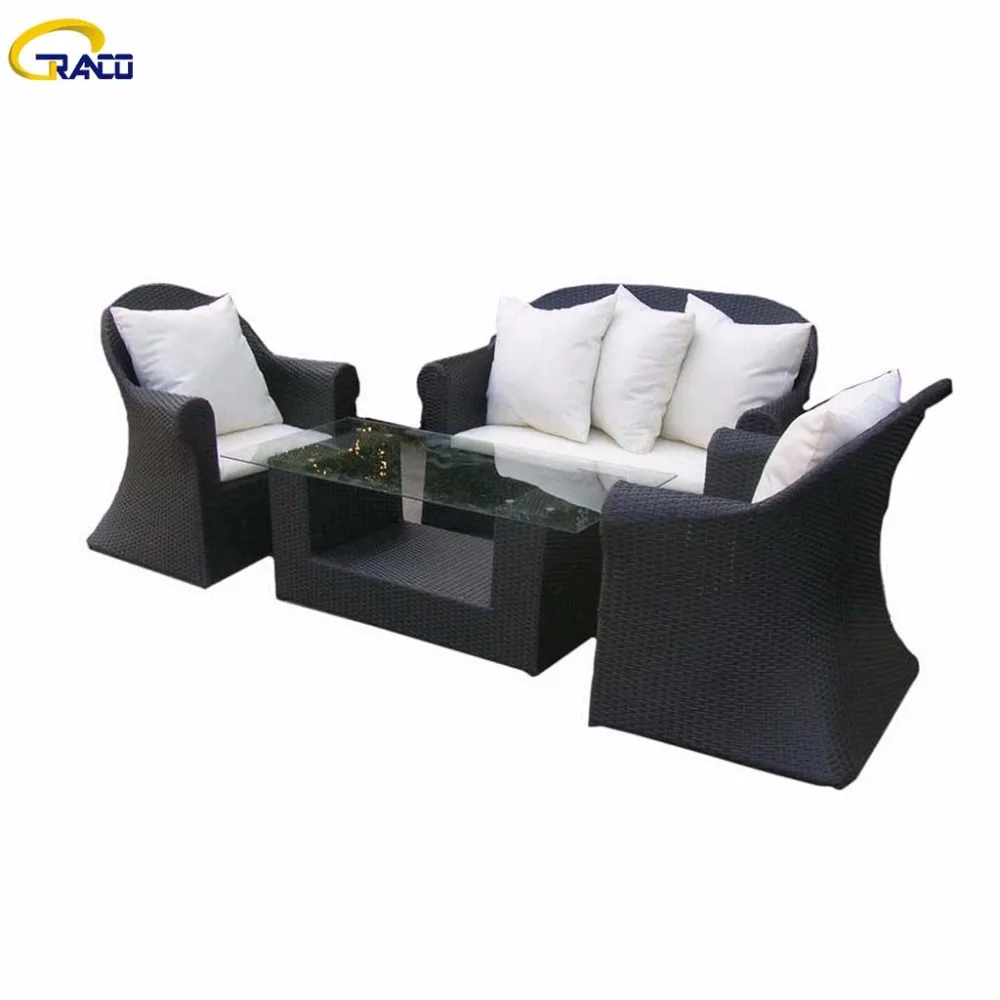 
Outdoor Rattan Sofa Set 4pcs Patio Furniture Garden Wicker Set With Glass Table Top And Comfortable Cushion 
