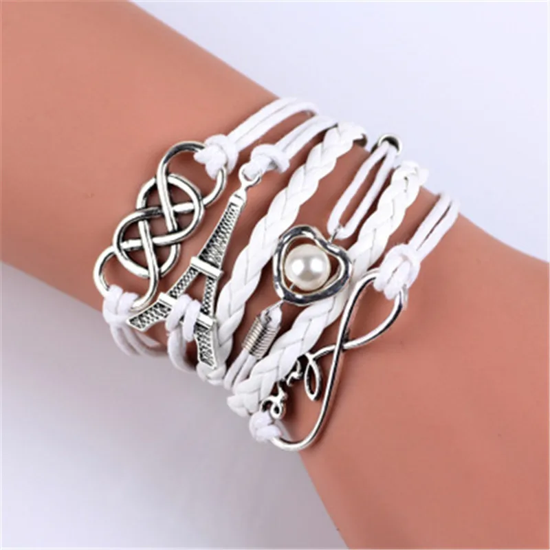 Various Styles Leather Bracelet Double Infinite Multilayer Charm Leather Bracelets Wholesale Anchor Owl Tower Charm Bracelets