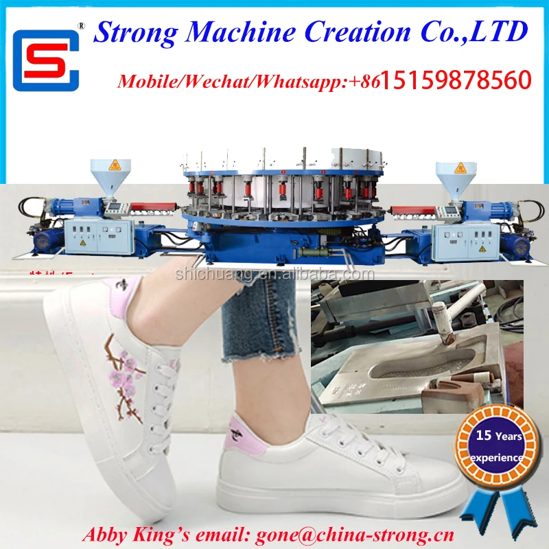 High Quality Automatic Rotary Type Pvc Dip Canvas sport Shoe soles Injection moulding machine two colors Manufacturer