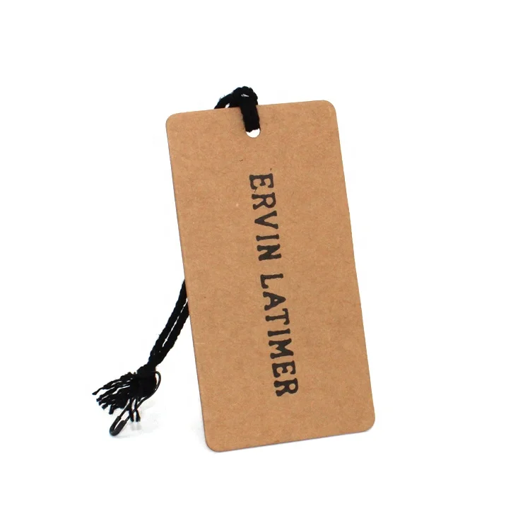 Small size brown kraft hang tag with LOGO hot stamping, name tag with black eyelet and wax strings