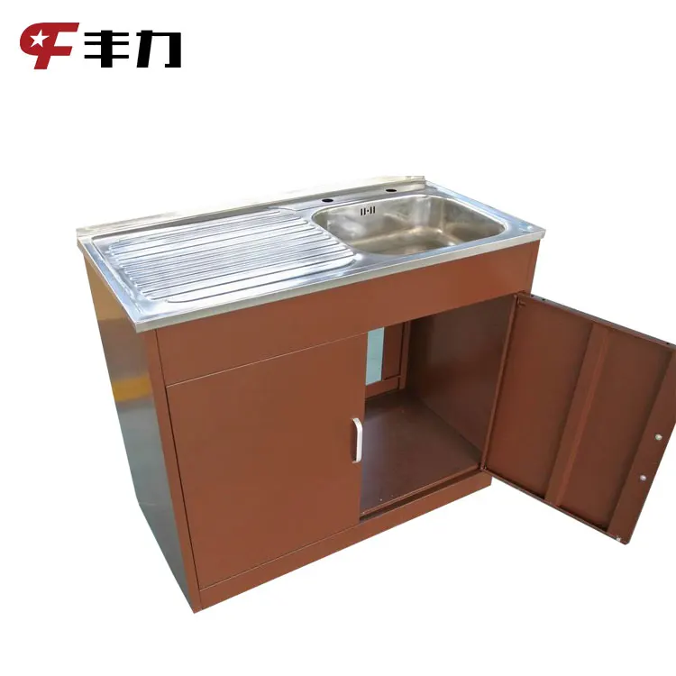 Modern Cheap Knocked Down Structure Steel Metal Kitchen Sink Cabinet