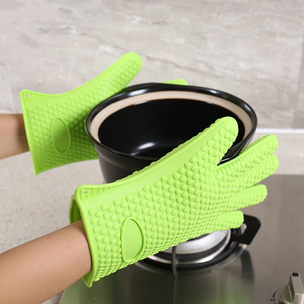 100% Food Grade Silicone Oven Mitt Set, BPA Free Adiabatic Silicone Grill Gloves