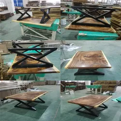Lifting table whole solid wood for tabletop  leg with double motor three-section type