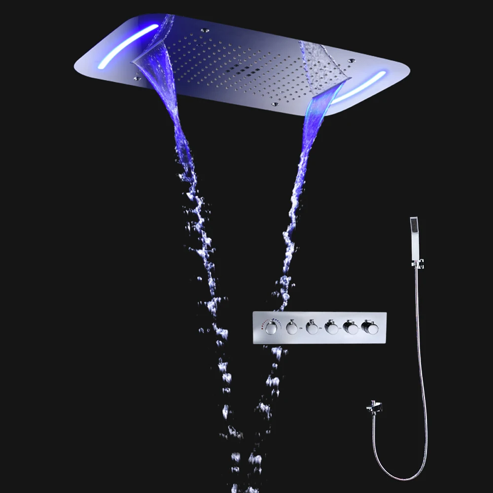 Bathroom Rain Shower Luxury LED 5 Functions Shower Faucets Set Rainfall Waterfall SPA Misty Shower Head With Cold and Hot Valve